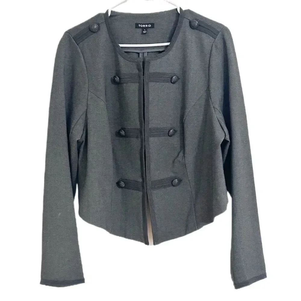 Torrid Womens Blazer 1X Gray Military Style Jacket Cropped Casual  Fall - Picture 2 of 10